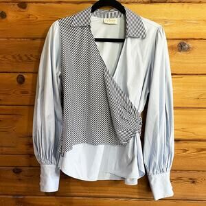 Petersyn Mixed Stripped Wrapped Long Sleeve Top Large